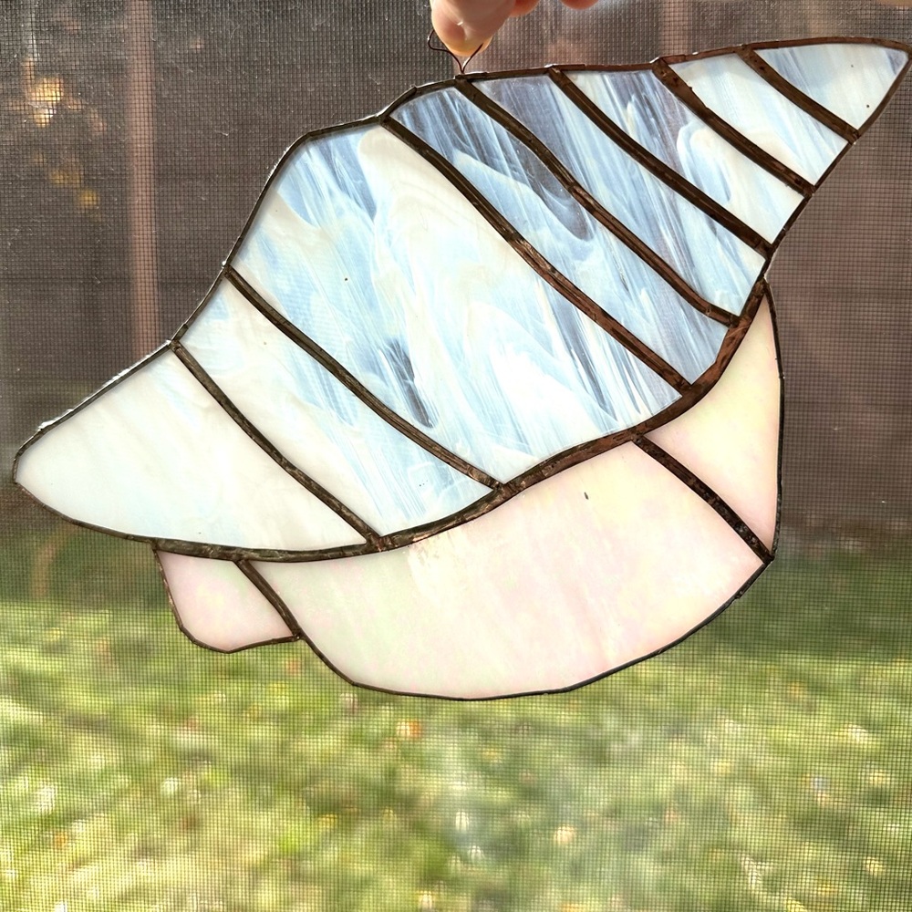 Seashell Stained Glass Sun Catcher Window Wall Hang Iridescent Shell Ocean Vtg